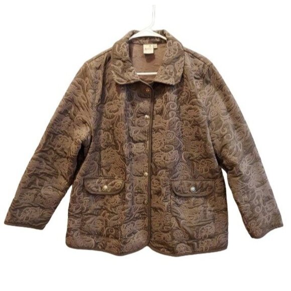 FOCUS Womans XL Gray Jacket Embossed Grandmacore Barn Flannel Lined - Picture 1 of 13